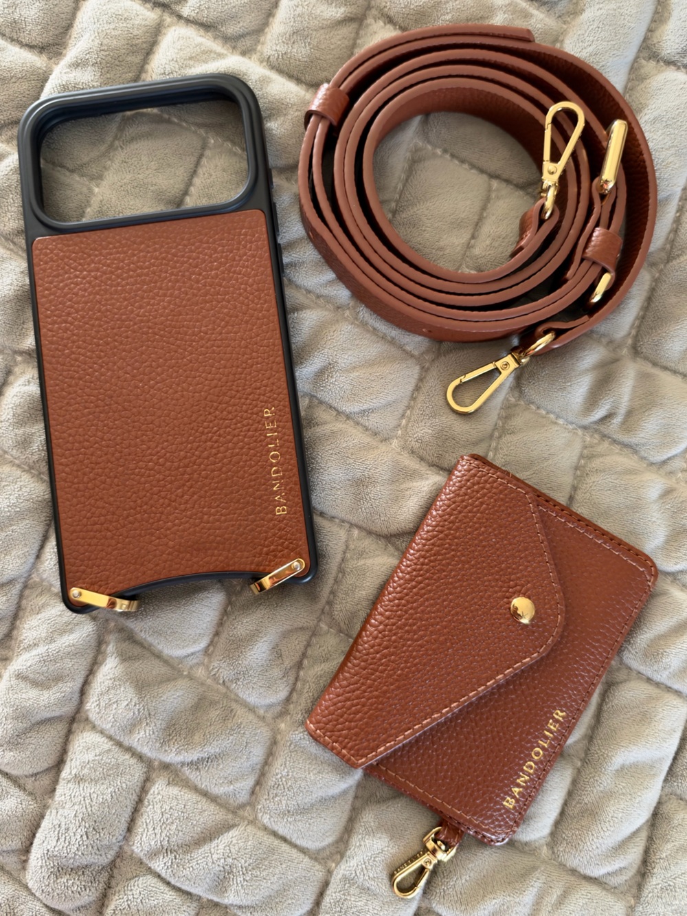 Bandolier Leather Crossbody Strap & Card Wallet Set — Cognac iPhone 18/17Pro Max